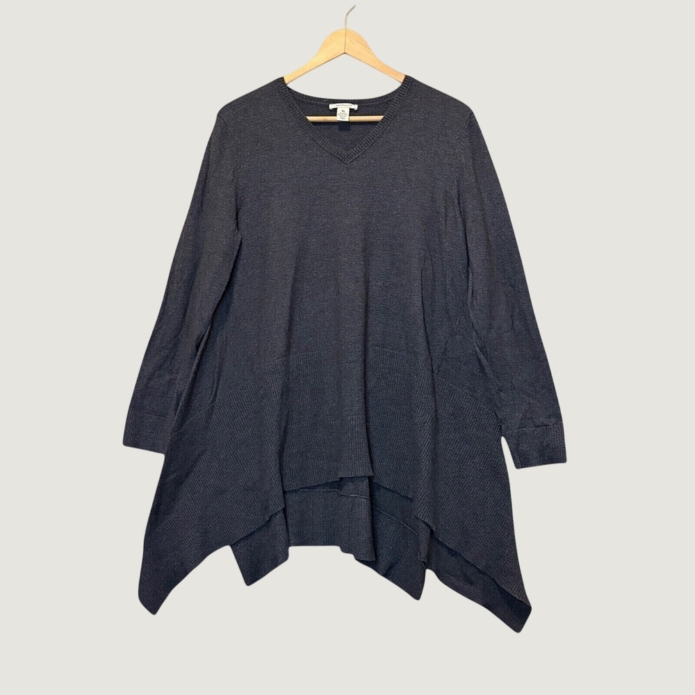 Westbound Sharkbite Tunic Sweater Womens XL Charcoal Grey Lagenlook Artsy Flowy